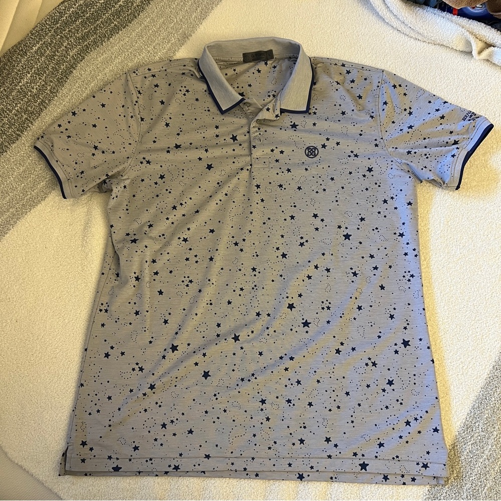 G/FORE Polo Shirt Mens Large Gray Star Print Short Sleeve Golf Shirt Performance